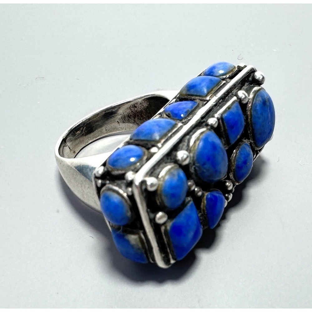 Lapis Lazuli Sterling Silver Cluster Ring Size 7 15.1g 925 Statement